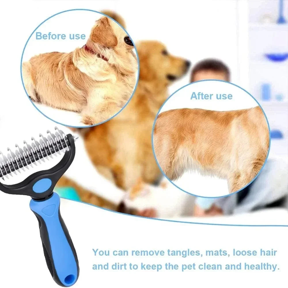 Pet Deshedding Brush Double Sided Pet Grooming Tool for Shedding and Dematting - Stainless Steel Dog Comb with Effective Results