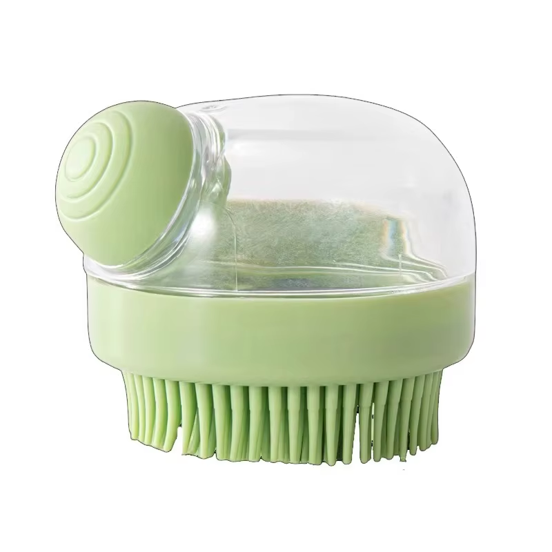 Green kitchen scrubber with clear cover on a white background