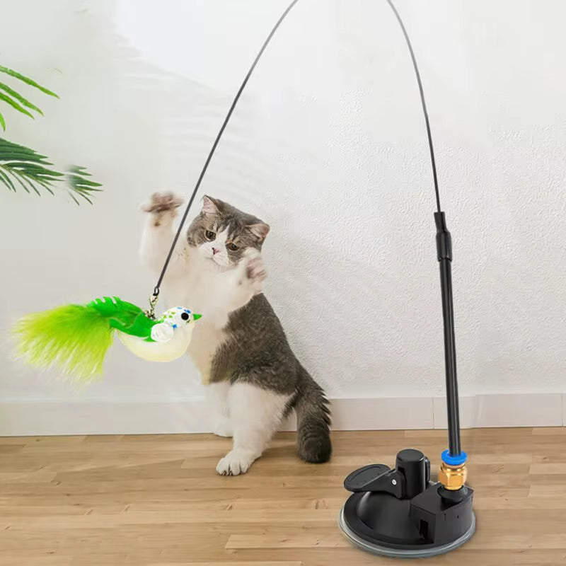 Interactive Cat Toy – Simulated Bird with Suction Base, Feather & Bell for Indoor Play