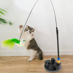 Interactive Cat Toy – Simulated Bird with Suction Base, Feather & Bell for Indoor Play