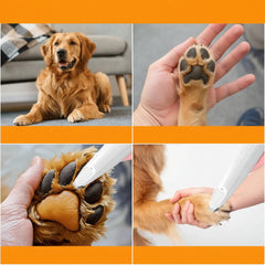 Close‑up of cat paw grooming using a small‑area trimmer.