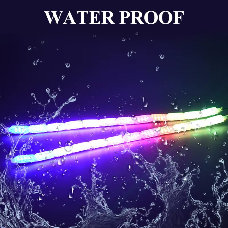 2-Piece RGB LED Daytime Running Light Strip with Remote Control, Flexible Waterproof Headlight and Turn Signal Yellow Lamp, 12V