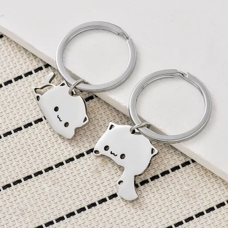 Cute Cat Keychain Stainless Steel 