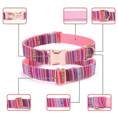 Adjustable Dog Collar Bohemian Stripe Plaid Pet Collar Ethnic Pet Collars with Metal Buckle for Medium to Large Dog Accessories