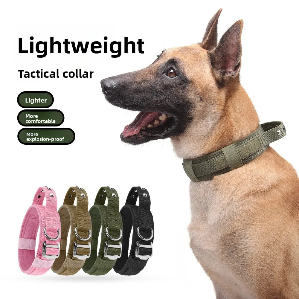 Adjustable Nylon Rivet Dog Collar - Heavy-Duty Explosive-Proof Anti-Loss Pet Neckband with Reflective Strip for Medium to Large Dogs