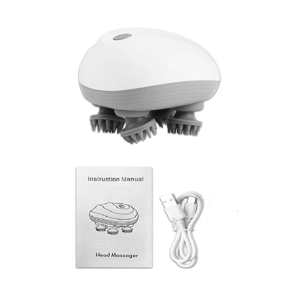 Pet Massager for Dogs and Cats, Electric With 4 Rotatable Massage Heads, Three Modes - White