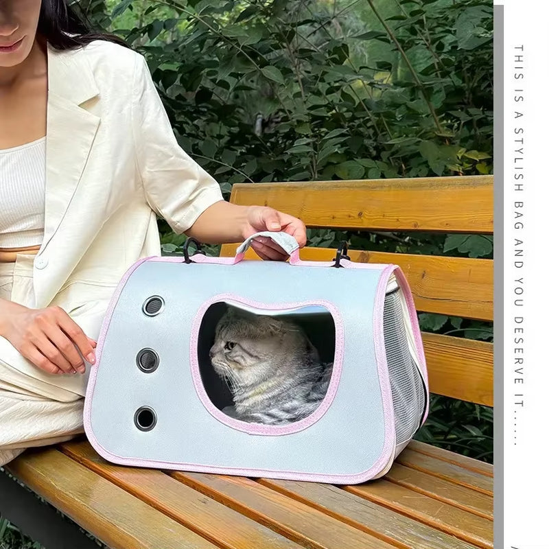 Foldable Breathable Pet Carrier - Portable Single Shoulder Bag for Small Cats and Dogs with Spacecraft Design