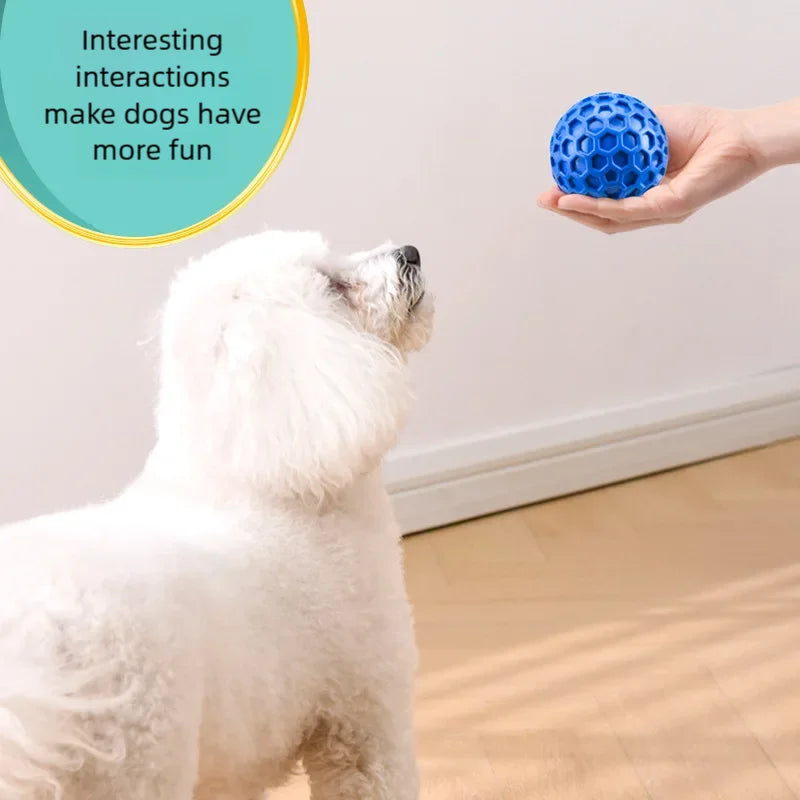 Tough Natural Rubber Squeaky Dog Ball - Indestructible Beef-Flavored Honeycomb Hexagonal Chew Toy for Aggressive Chewers and Dental Health