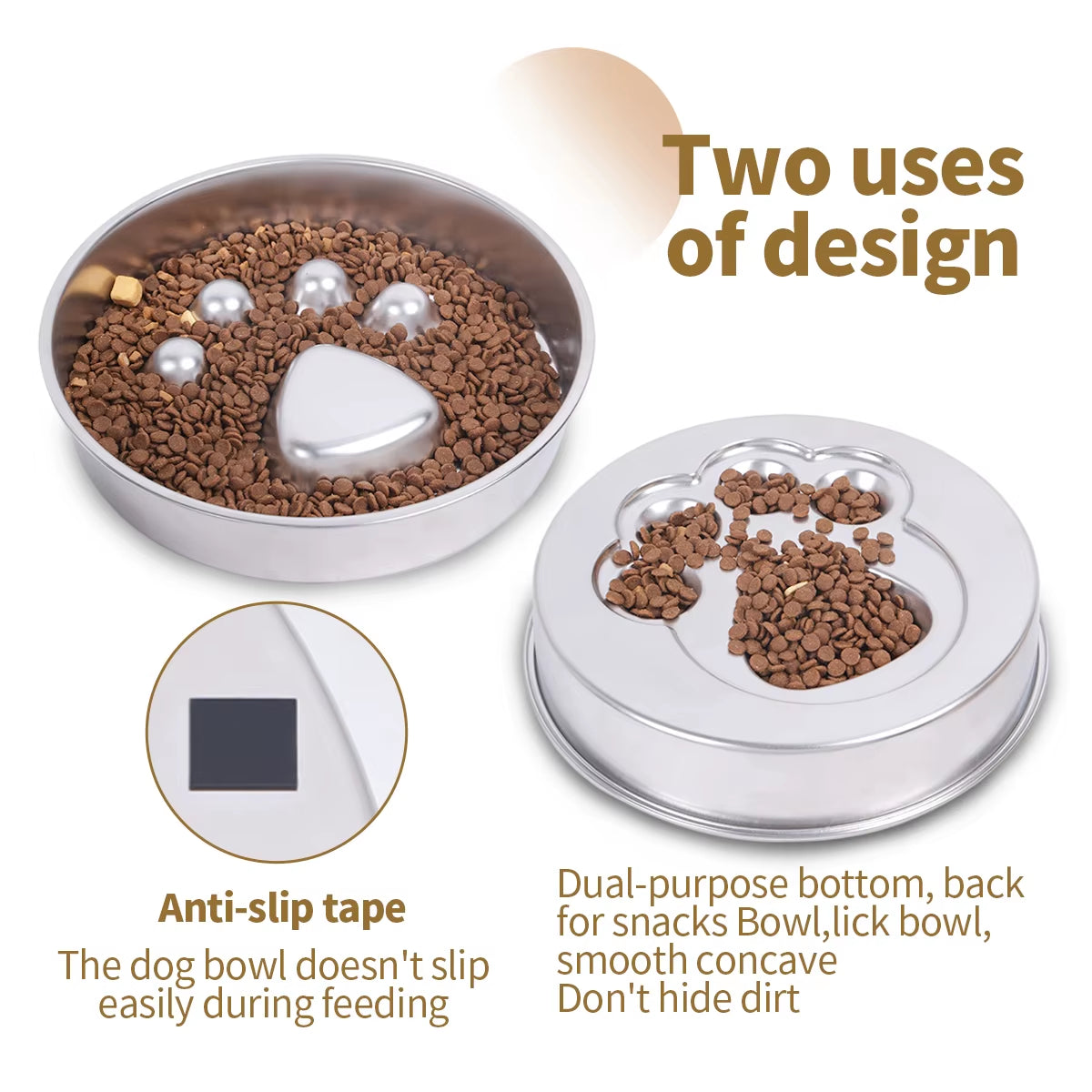 Pet Bone And Footprint Stainless Steel Feeding Bowl