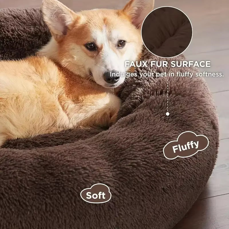 Round Plush Winter Pet Bed - Washable Basket for Small, Medium, and Large Dogs and Cats