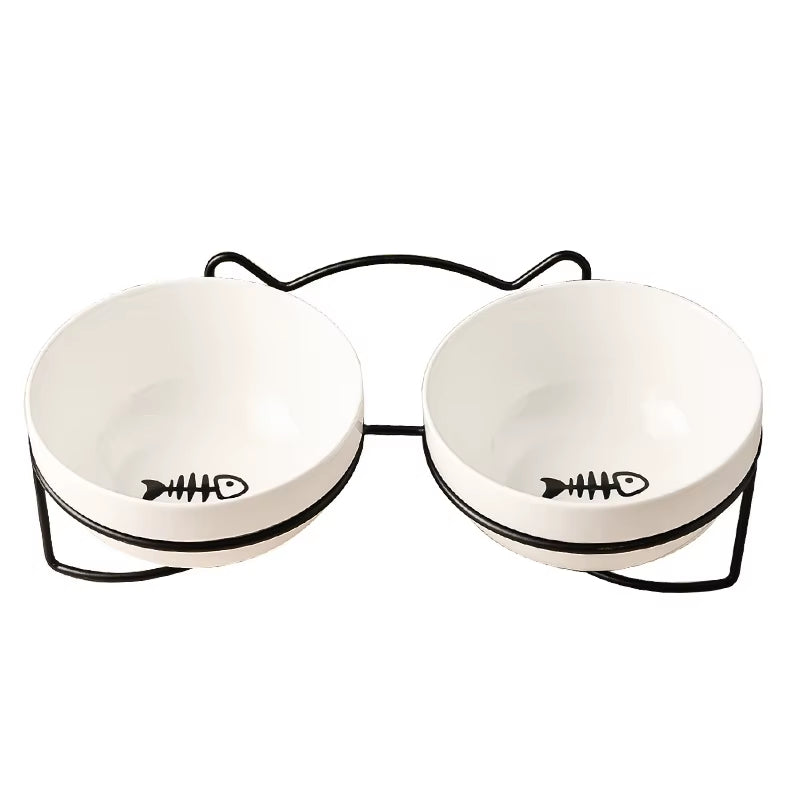 Ceramic Double Pet Feeding Station - Ergonomic Cervical Protection