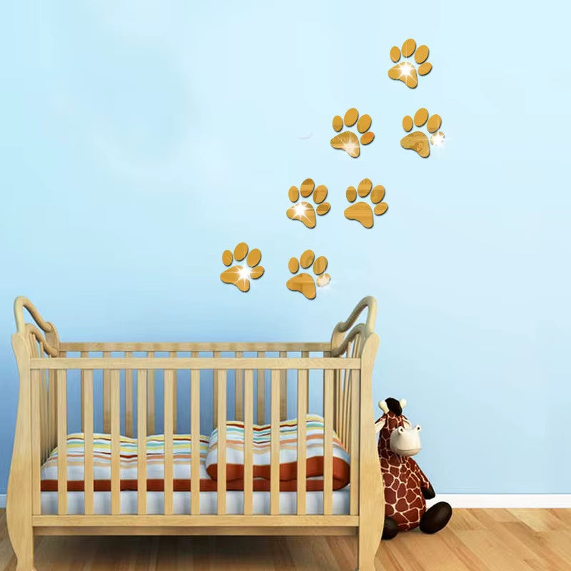Mirror Acrylic Dog Paws Three-Dimensional Wall Stickers - 5 Pcs Set