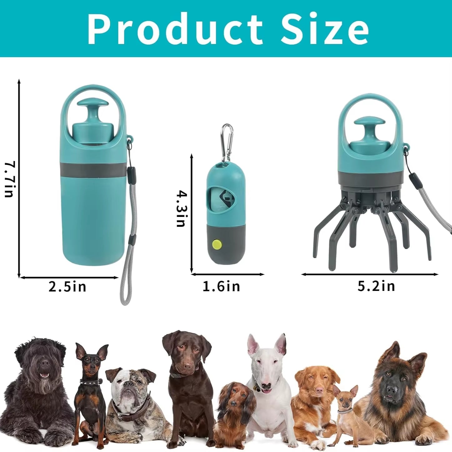 Dog Poop Scooper Set Claw Waste Picker with Leash Clip Poop Bag Dispenser LED Light Portable Hygienic Cleanup Tool for Pet Dogs