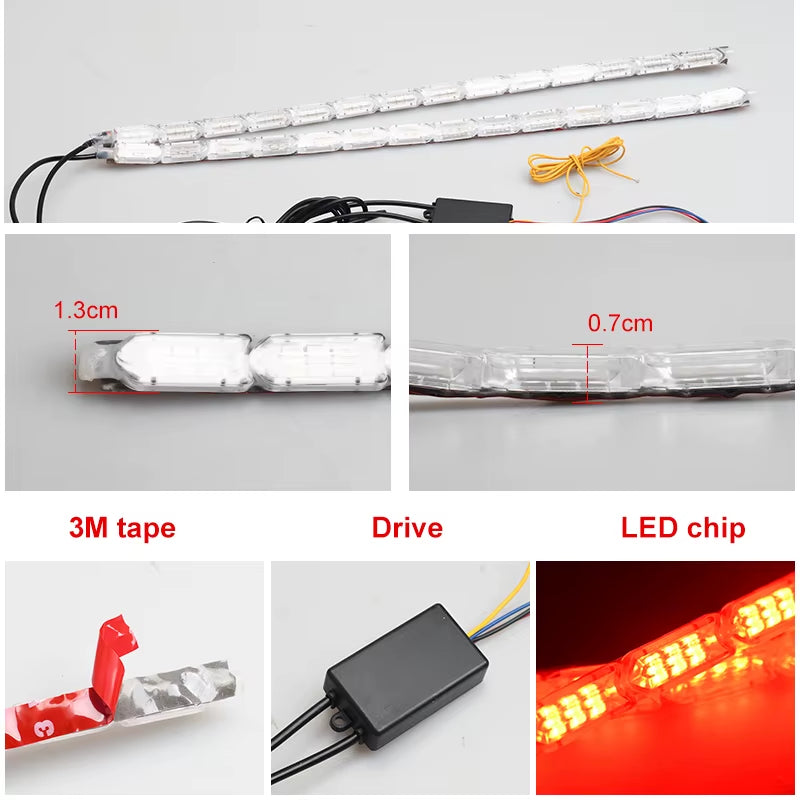 2-Piece RGB LED Daytime Running Light Strip with Remote Control, Flexible Waterproof Headlight and Turn Signal Yellow Lamp, 12V