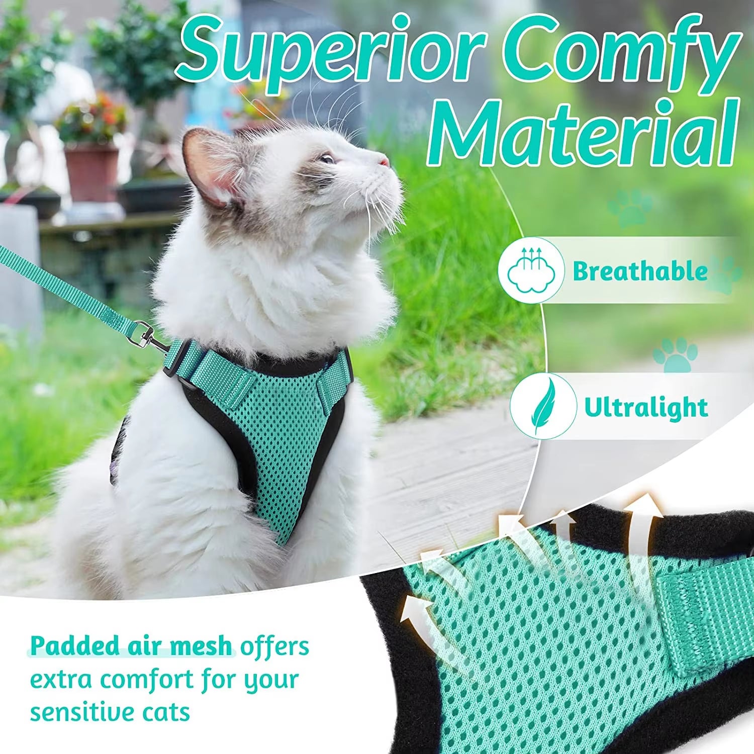 Cat Harness and Leash Set for Walking - Escape-Proof Adjustable Soft Vest Harness for Cats with Easy Control