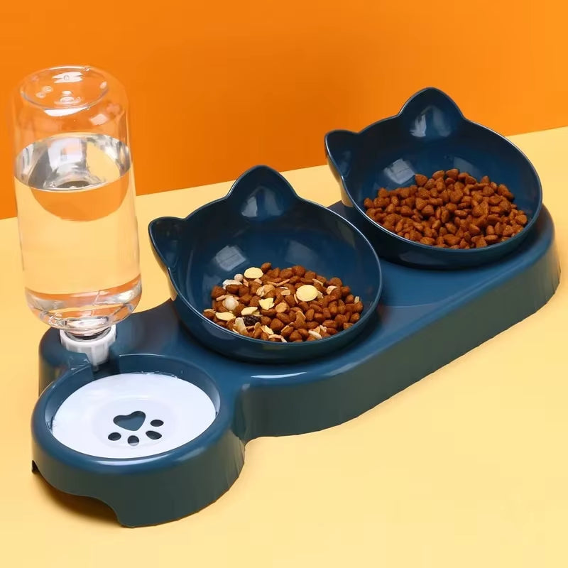 Automatic Cat Bowl Double Bowl Neck Protection Pet Supplies anti Flip Dog Feeding Water Bowl Plastic Material Home Goods