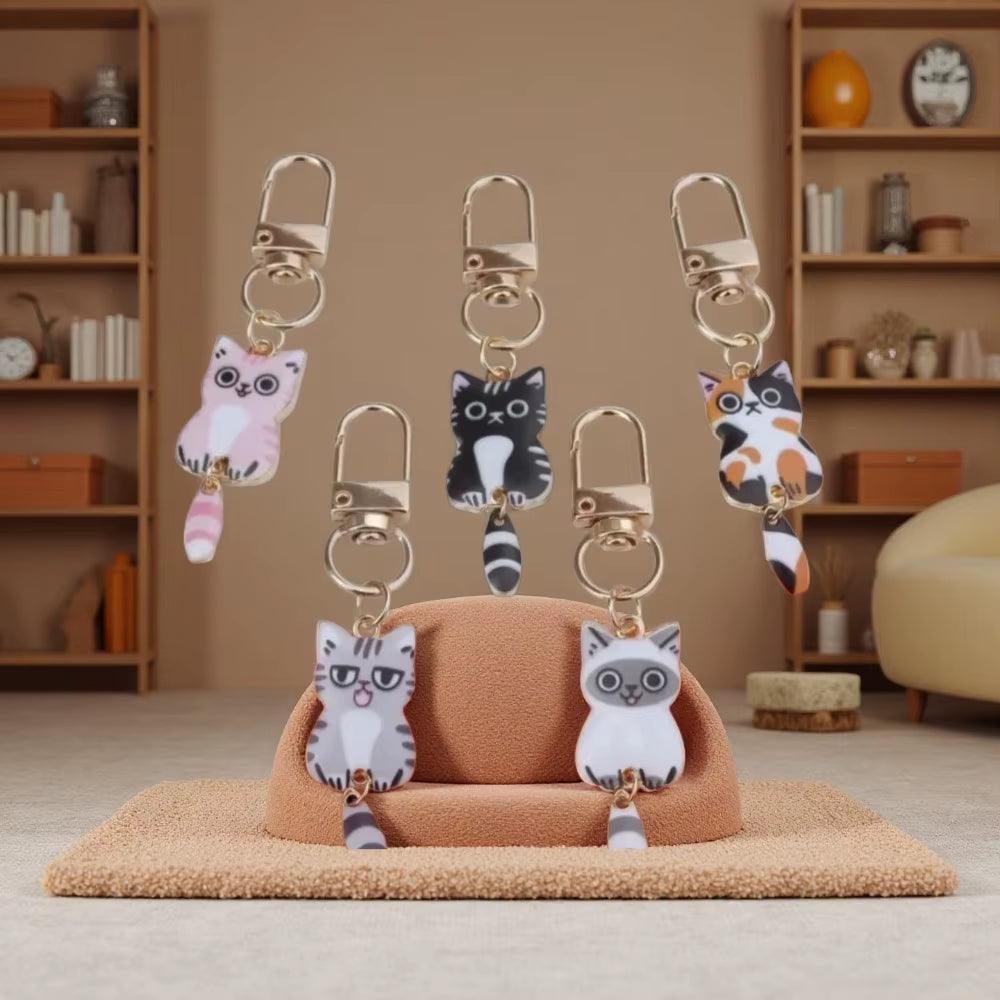 Elegant Keycat Valentine Keychain - Charming Small Animal Metal Keyring and Bag Pendant Gift
