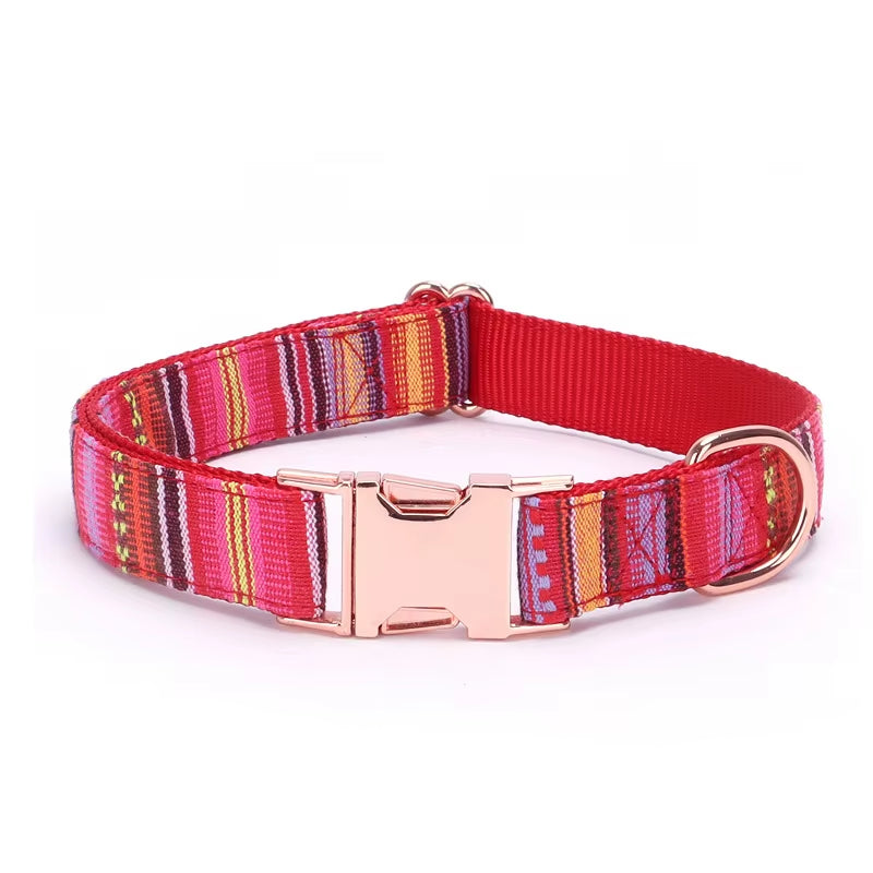 Adjustable Dog Collar Bohemian Stripe Plaid Pet Collar Ethnic Pet Collars with Metal Buckle for Medium to Large Dog Accessories