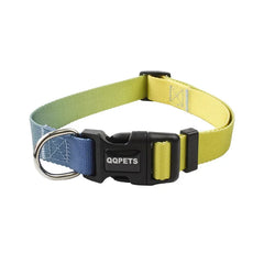Close-up of the adjustable ocean breeze gradient pet collar highlighting its durable high-density weave and secure quick-release plastic snap buckle.
