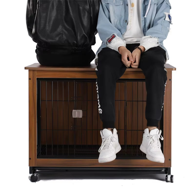 High Quality Portable Squire Metal Wooden Style Crate Pet Dog Kennel Dog Cat Wooden Cage Furniture for Puppy