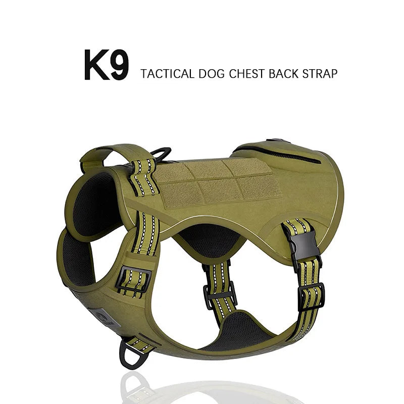 Tactical Large Dog Harness & Leash Set - Explosion-Proof Traction Control Strap - Heavy-Duty Nylon Pet Chest Harness for Training
