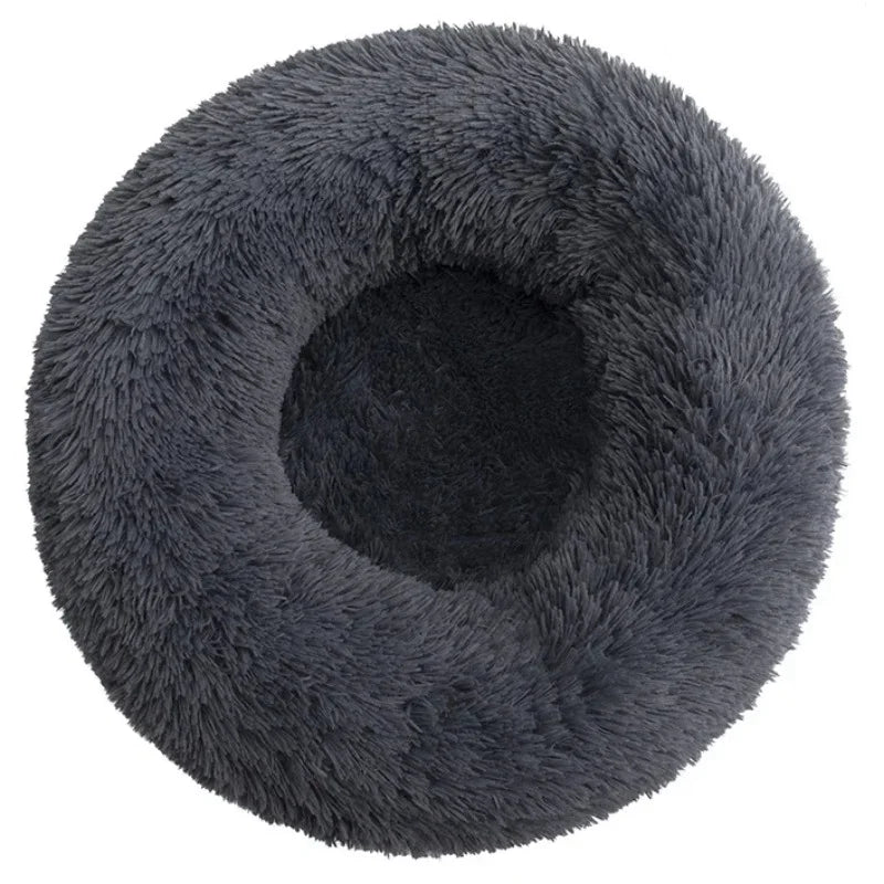 Iron Frost gray soft fleece round cat house with a non-slip waterproof base.