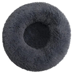 Iron Frost gray soft fleece round cat house with a non-slip waterproof base.