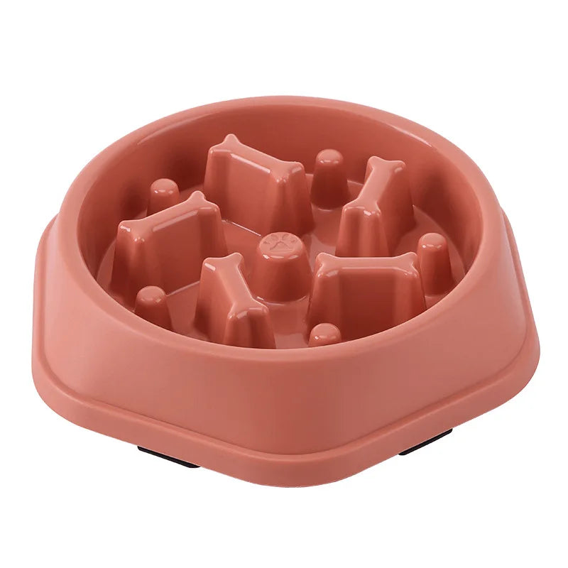 Petal Blush pink anti-gulping dog bowl featuring a thickened non-slip base and bone puzzle.