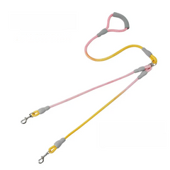 Sky blue and pink gradient double pet leash featuring durable woven climbing rope and soft foam grip.