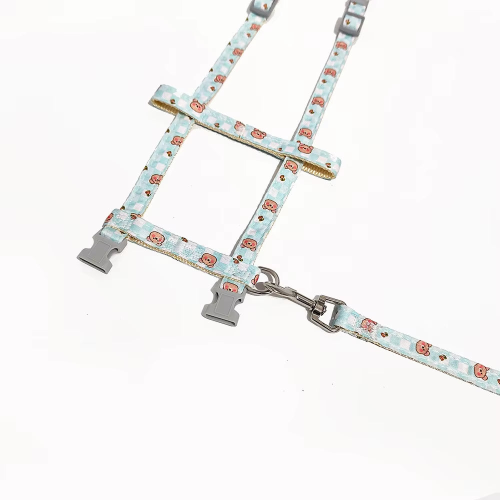 Dog Collar Harness Leash Set H-Shaped Cute Cartoon Printed - Anti-Lost Belt