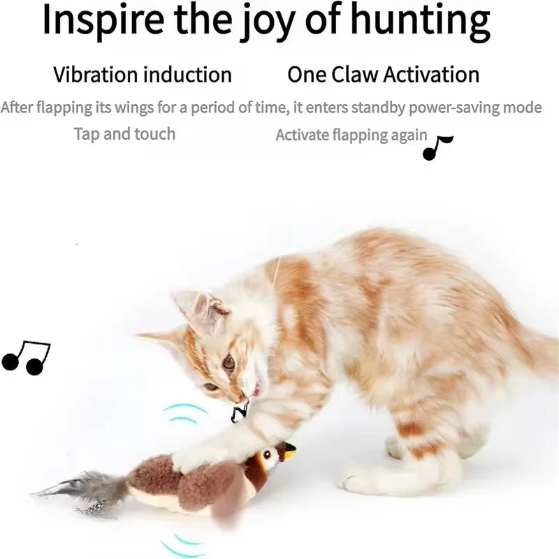 Interactive Rechargeable Flapping Bird Cat Toy with Catnip - Touch Activated Plush Toy for Cats (2 Styles)