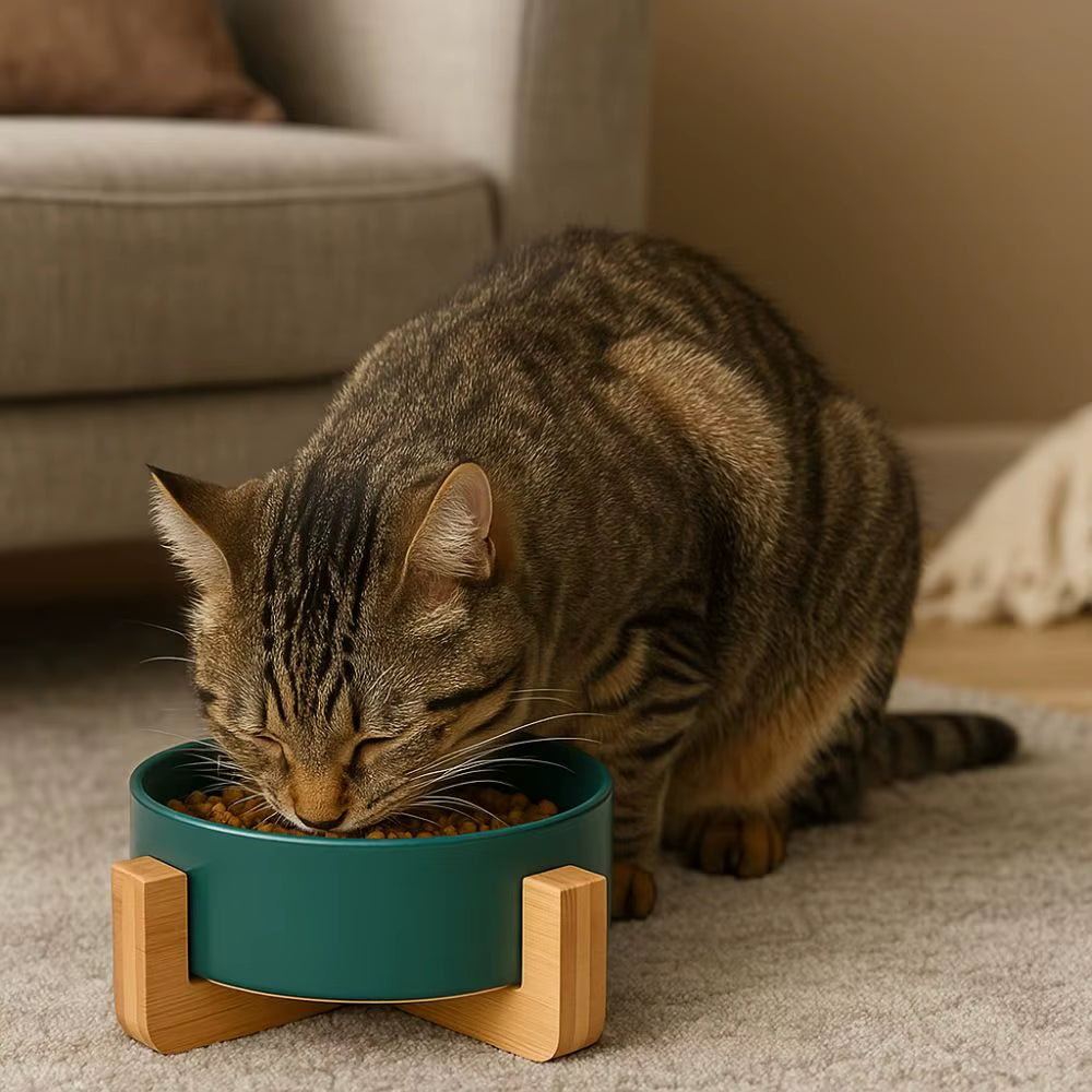 Large Caliber Ceramic Pet Bowls With Wooden Racks