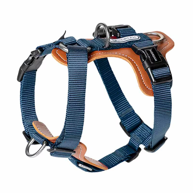 No Pull Dog Harness Adjustable Leather Pet Vest for Easy Walking with 2 Leash Clips Small Medium Large Dogs