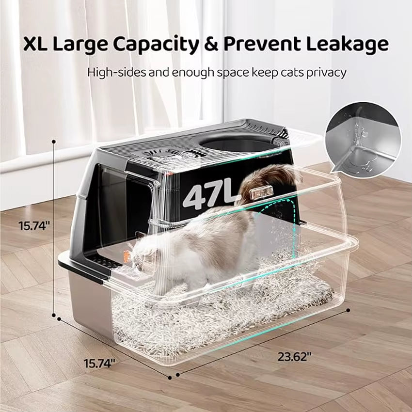 Extra Large Stainless Steel Cat Litter Box with Lid and Cover - Odor-Controlled Design for Large Cats