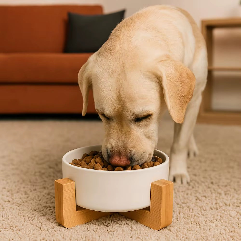 Large Caliber Ceramic Pet Bowls With Wooden Racks