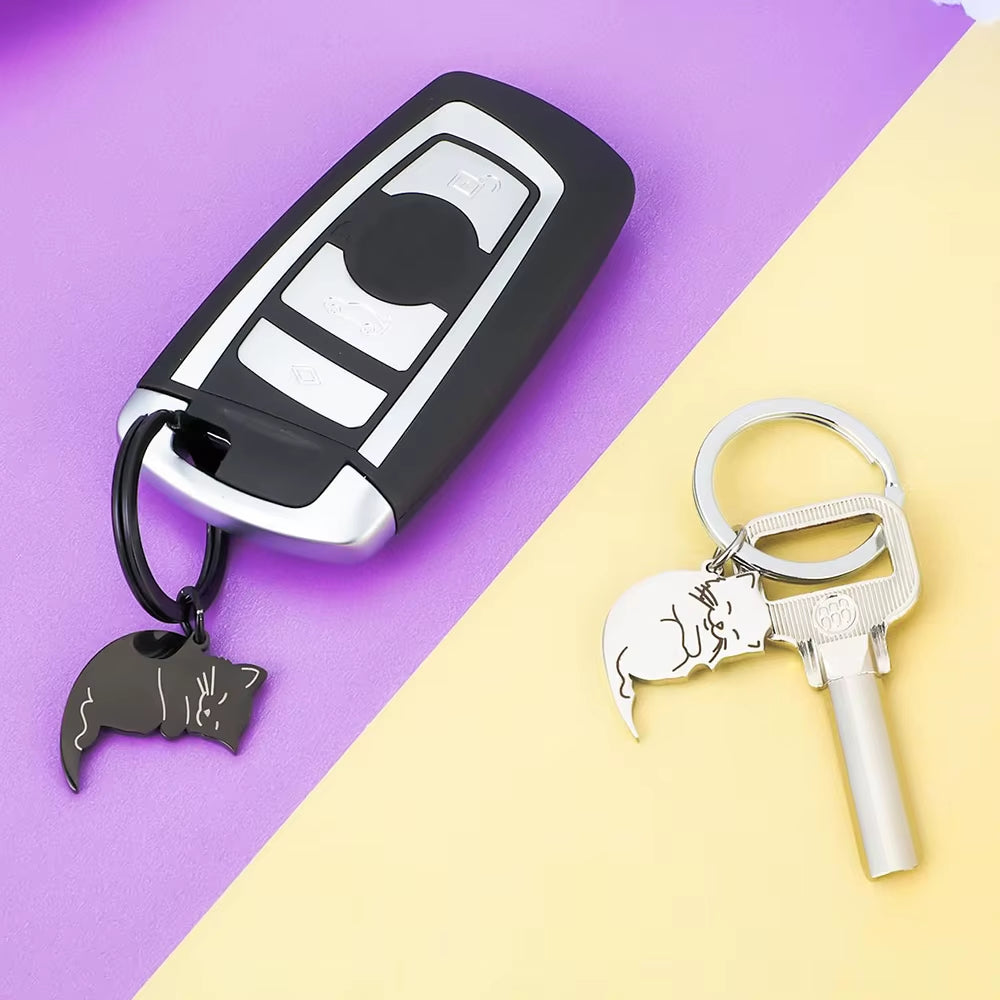 Stainless Steel Black Cat Couples Keychain Puzzle Set - Thoughtful Valentine's Gift for Partners and Friends