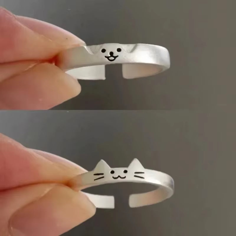 Handmade Adjustable Cat and Dog Couple Rings - Fashion Jewelry for Valentine's Day