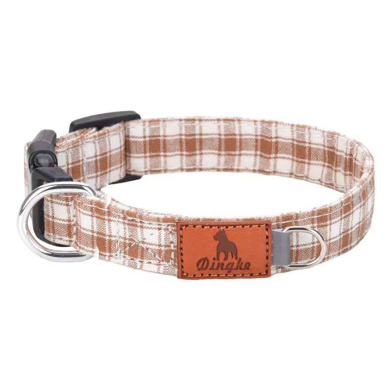 Adjustable Plaid Pattern Pet Collar Polyester Soft Comfortable Fashion Dog Collar Suitable for Medium to Large Dogs Pet Supplies