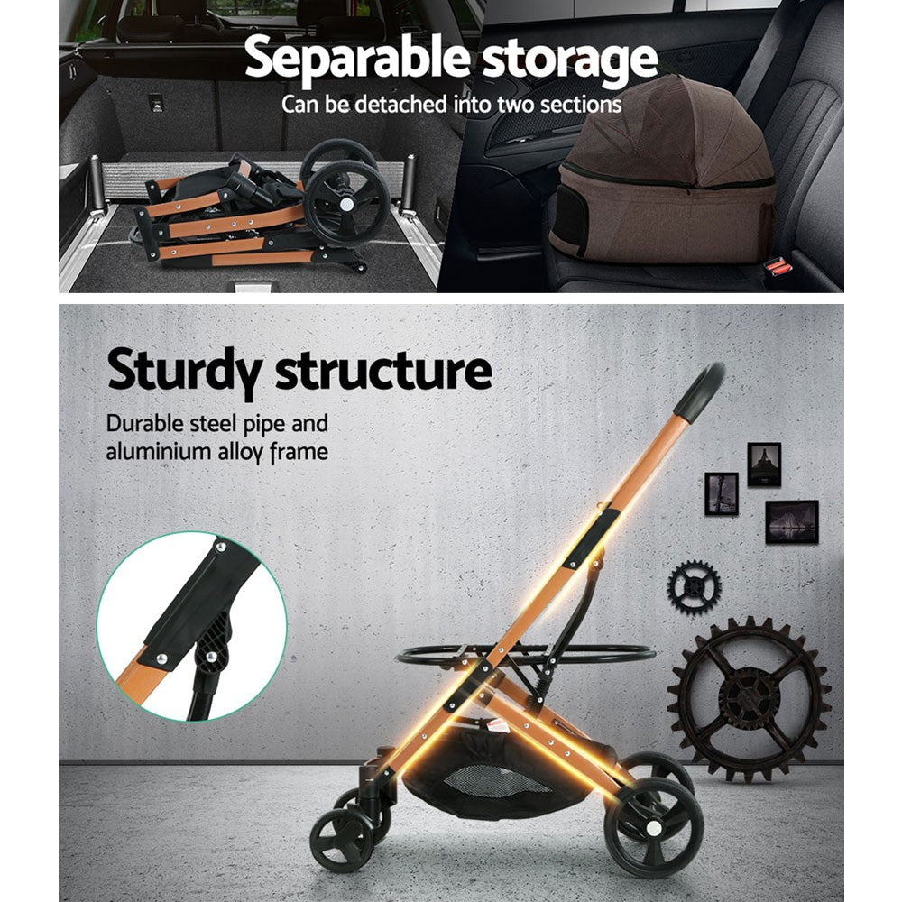 Pet Stroller Carrier - Travel Foldable 4 Wheels Pushchair