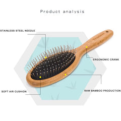 Pet round Comb Bamboo Wood Handle in Cat and Dog Hair Remover Brush Fur Small Medium Large Grooming Gifts TLK19131