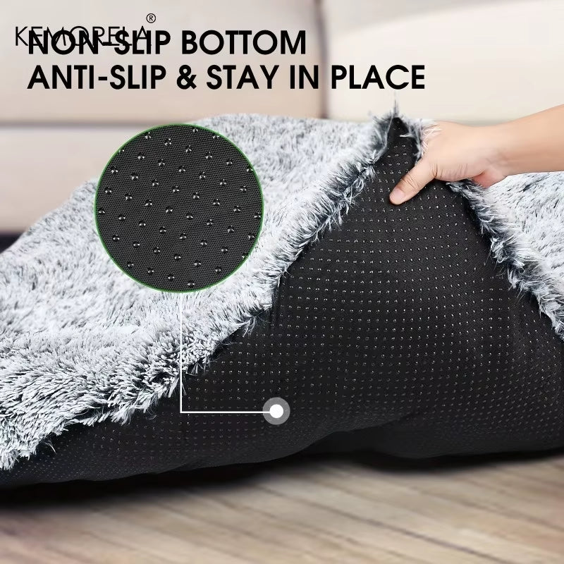 Luxury Large Dog Bed - Plush Fluffy Kennel Mat with Non-Slip Polyester Bottom Washable Durable