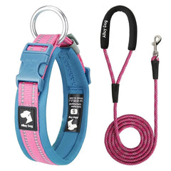 ComfortRide Non-Choke Breathable Dog & Cat Collar and Leash Set – Soft Neoprene Padded Safety Reflective Matching Pet Collar & Leash Bundle