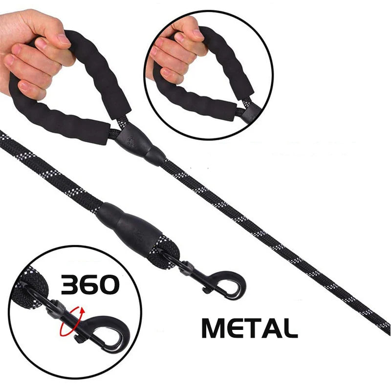 Strong Reinforced Nylon Dog Leash - Heavy-Duty Traction Rope with Soft Padded Comfort Handle for Small, Medium, and Large Breeds