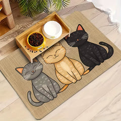 Non-Slip Cat Pattern Pet Feeding Mat - Waterproof Leakproof Dog and Cat Food Placemat - Portable Easy-to-Clean Outdoor Pet Food Pad