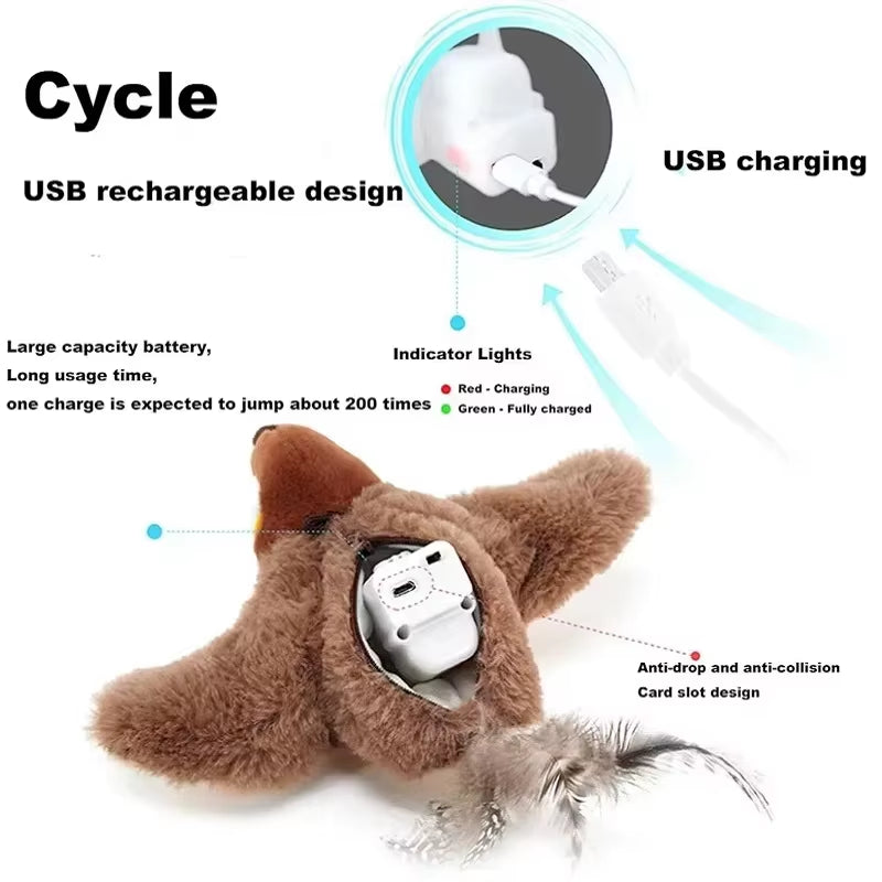 Interactive Rechargeable Flapping Bird Cat Toy with Catnip - Touch Activated Plush Toy for Cats (2 Styles)
