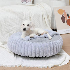 Fluffy Round Pet Bed with Blanket – Washable Cave-Style Bed for Small & Medium Dogs and Cats