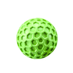 A glacier mint green indestructible beef-flavored rubber dog chew ball showing its unique texturized honeycomb surface layout built to clean tartar.