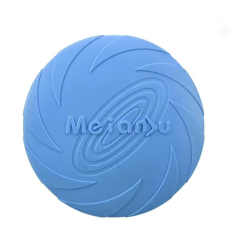 An arctic azure blue bite-resistant soft plastic dog flying disc toy designed for long-distance outdoor fetch and agility training.