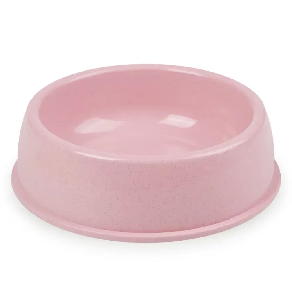 Soft pastel pink round mouth pet bowl made from eco-friendly wheat straw.