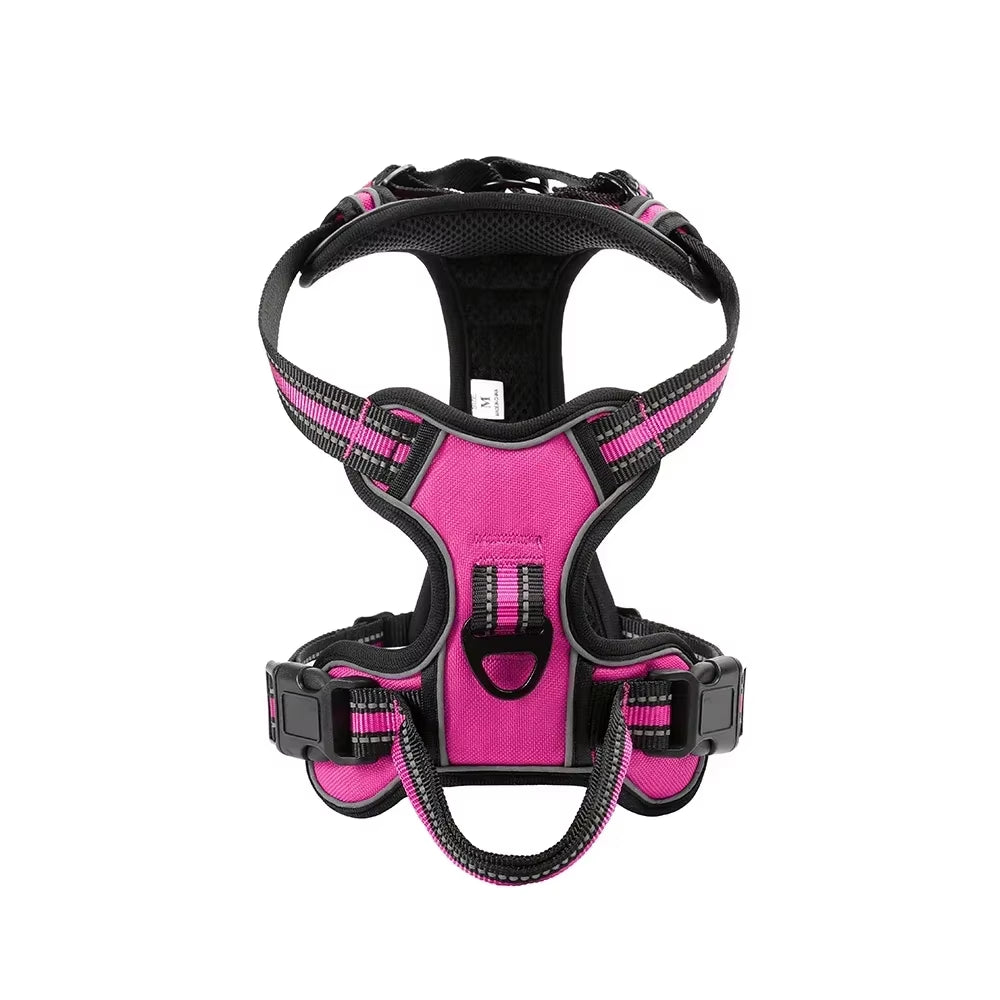A soft Blush Petal Rose pink reflective dog vest with dual-point traction and adjustable alloy buckles.